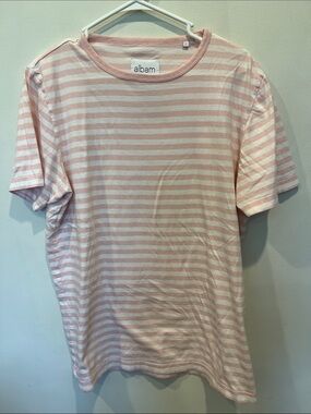 Albam Pink and White Striped Tee, Lg.